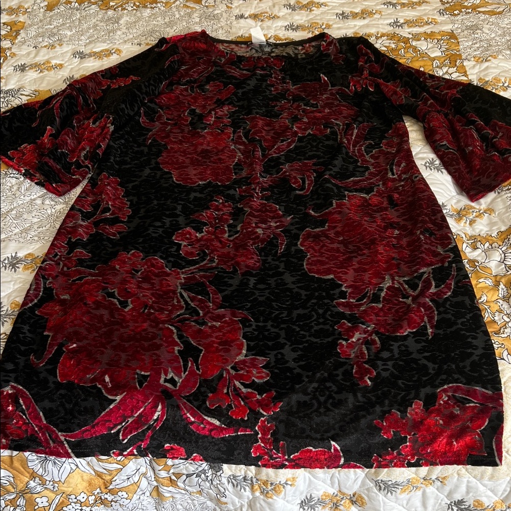 Rodan Elegant Black and Red Floral Women's Top